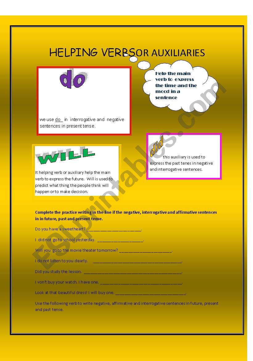 HELPING VERBS worksheet