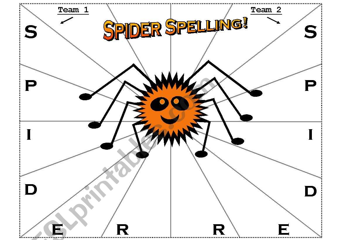 Spider Spelling Activity Sheet for Teams or Pairs