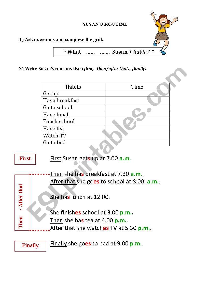 Susans routine worksheet