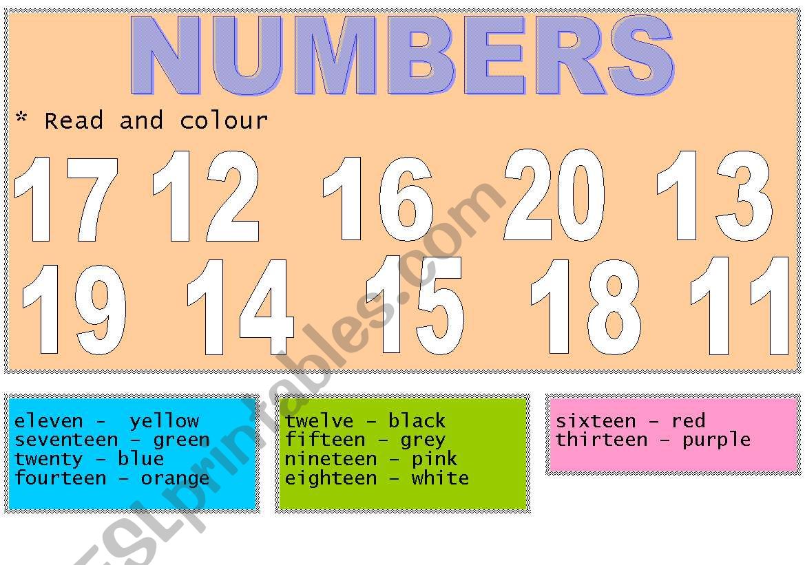 Numbers 11 - 20 worksheet