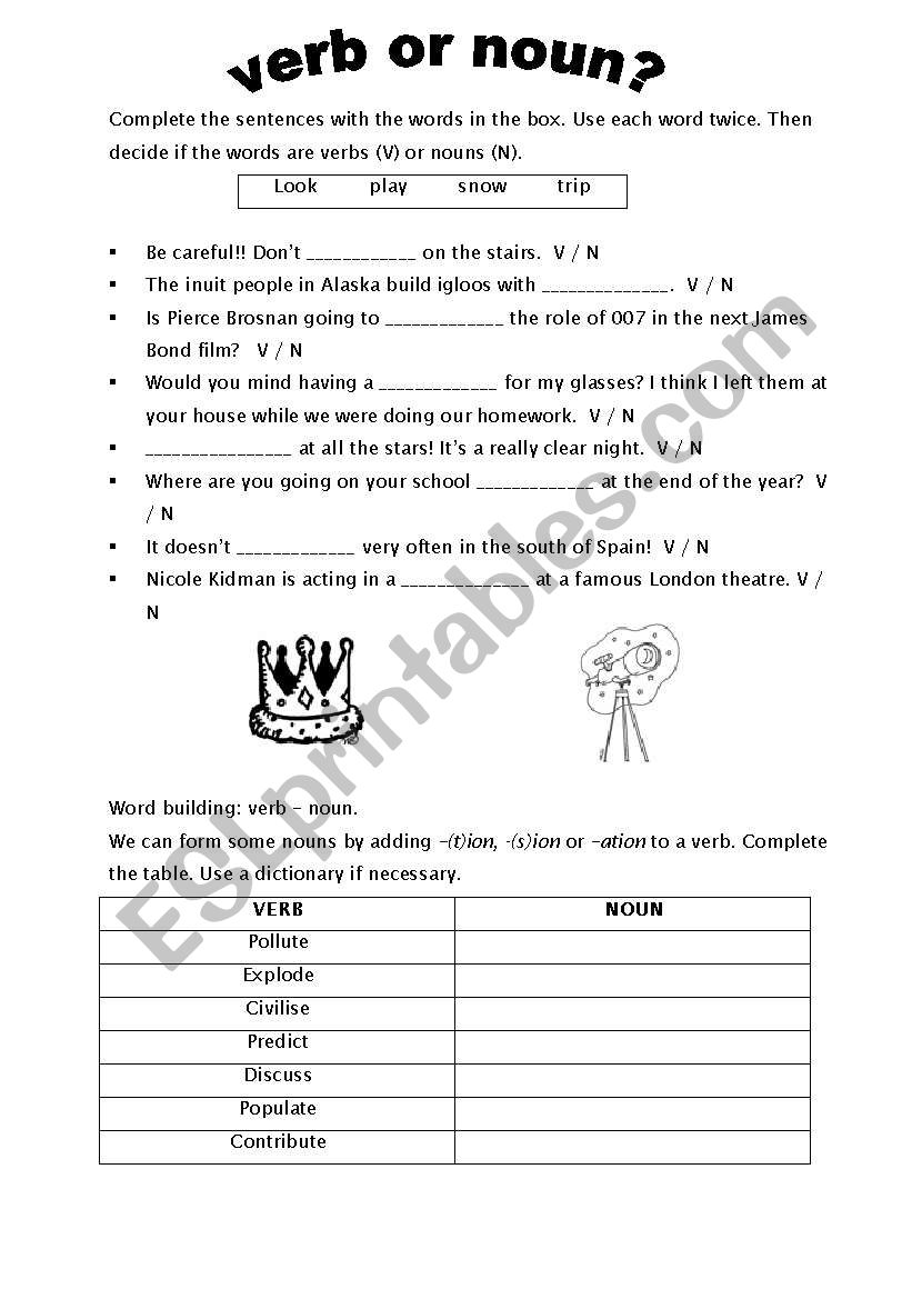 VERB OR NOUN - ESL worksheet by estherita For Nouns And Verbs Worksheet