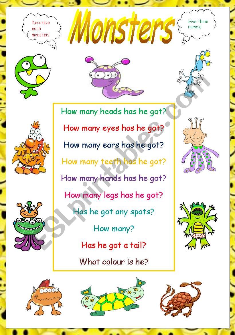 Describing monsters worksheet