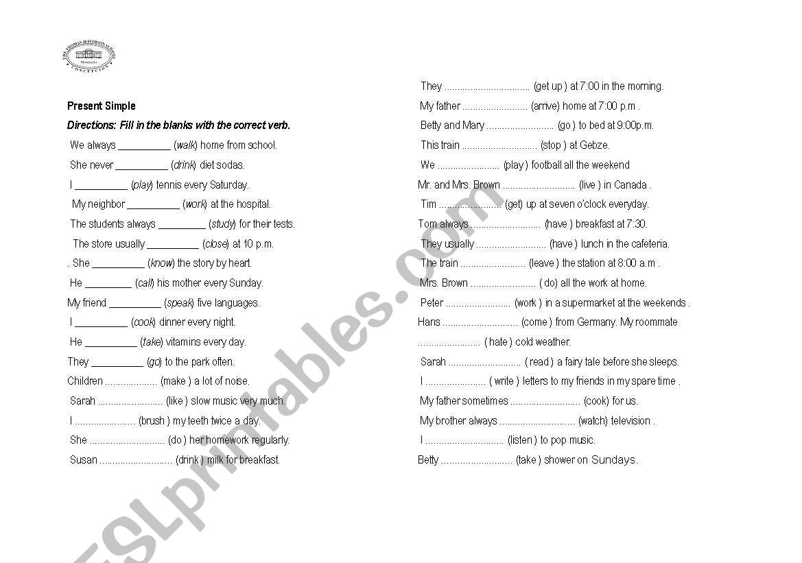 present simple worksheet