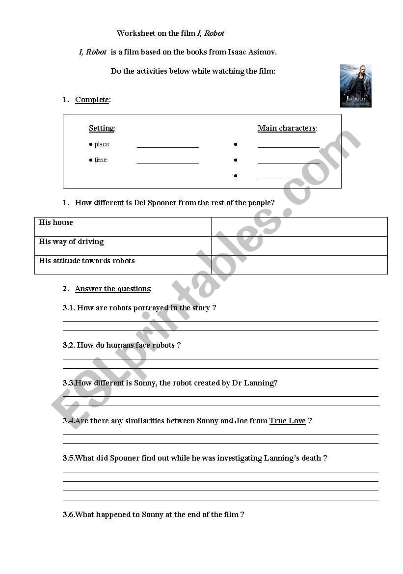 I, Robot worksheet