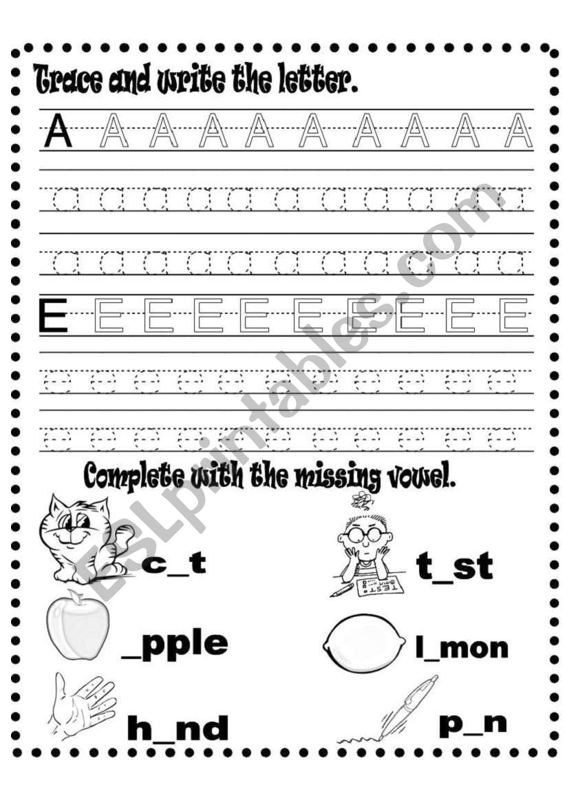 Short a,e sound and trace worksheet