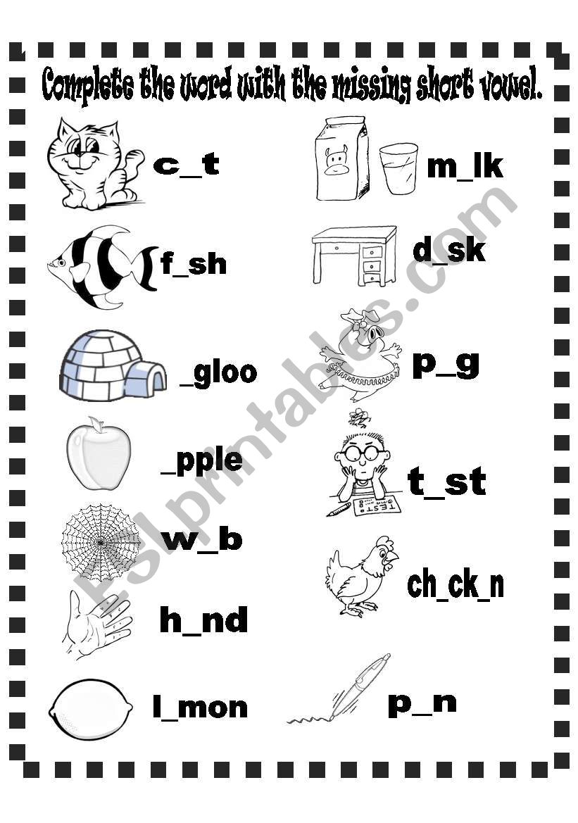 short a,e sound vocabulary worksheet