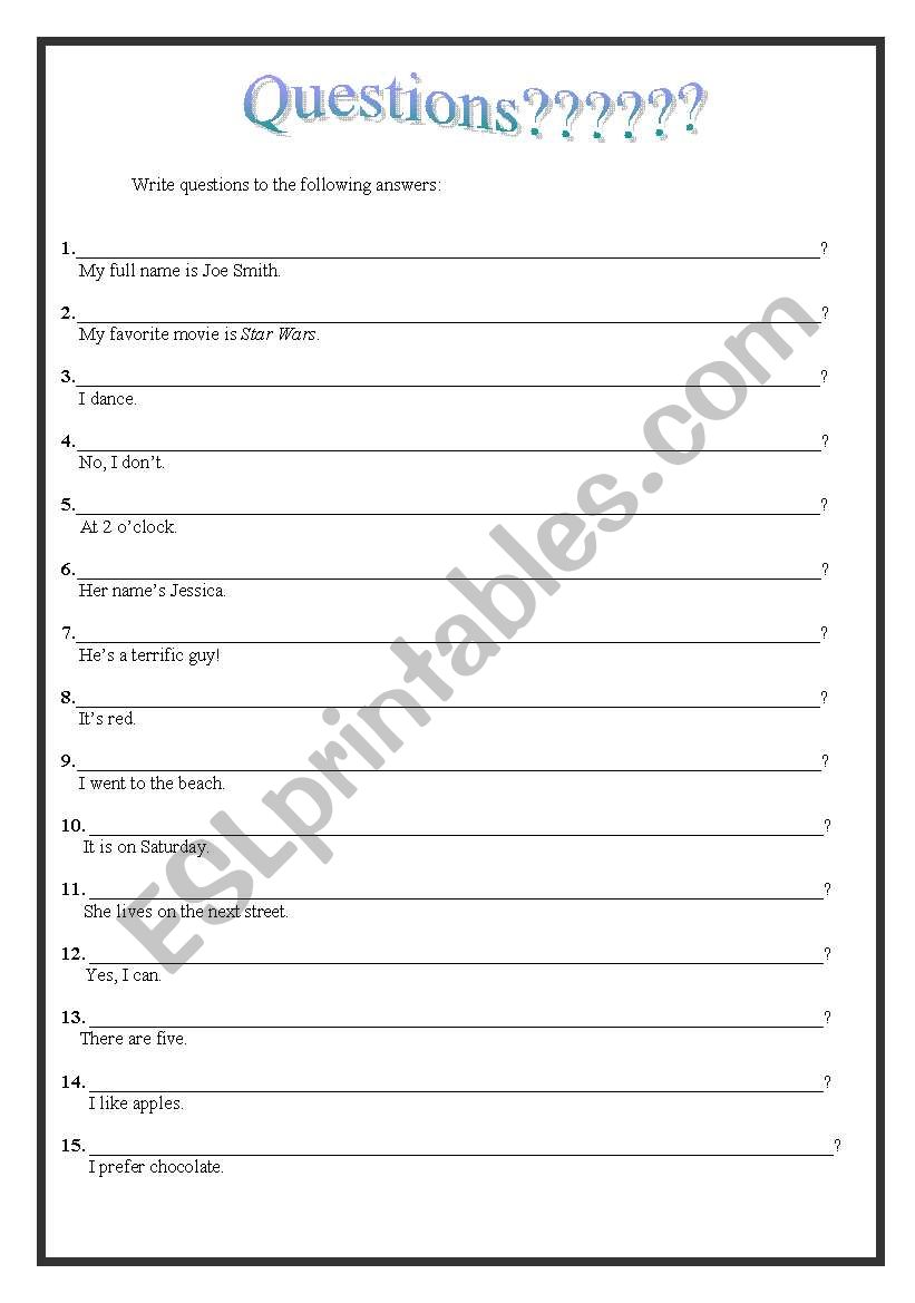 Questions????? worksheet