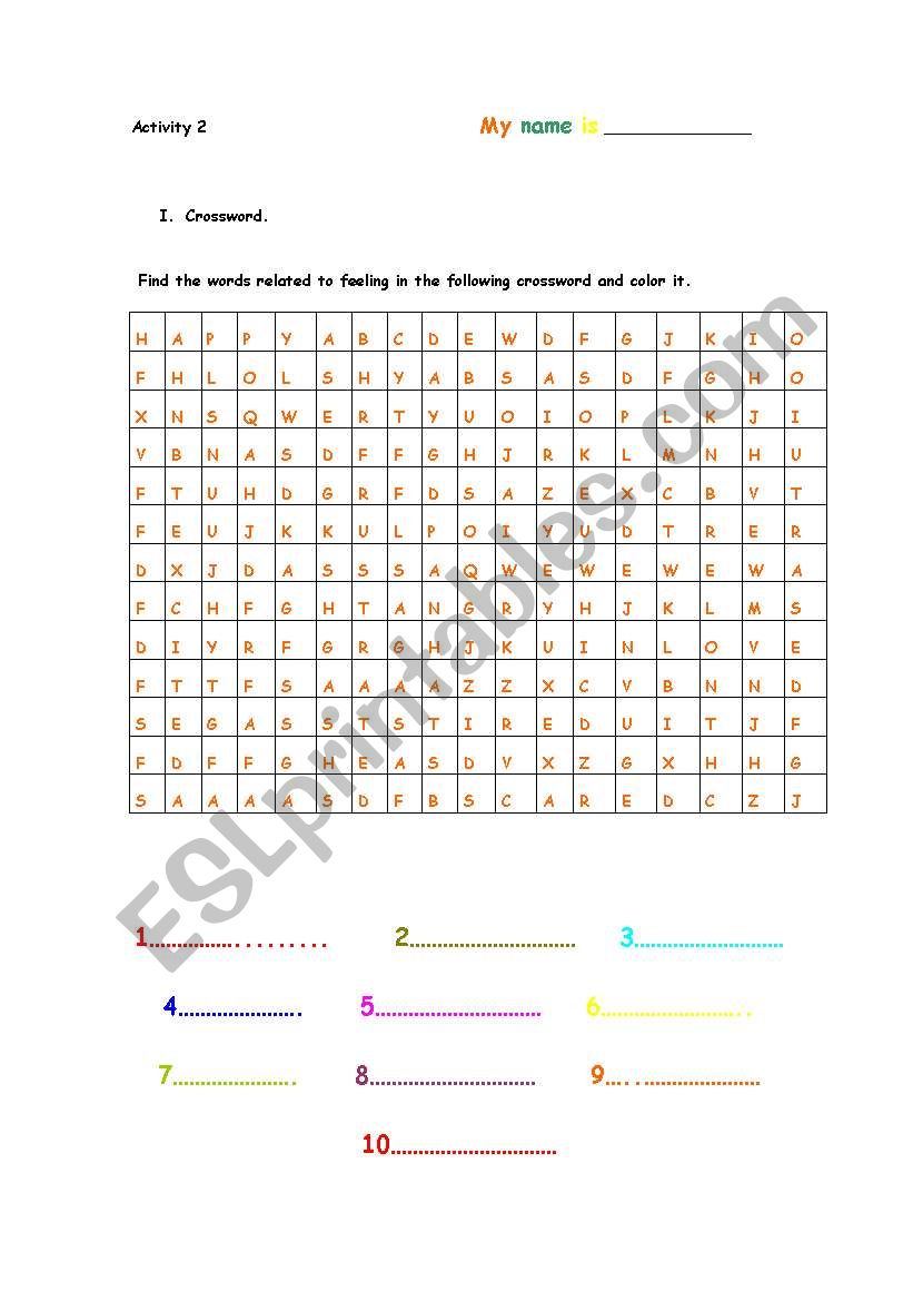 Crossword  worksheet