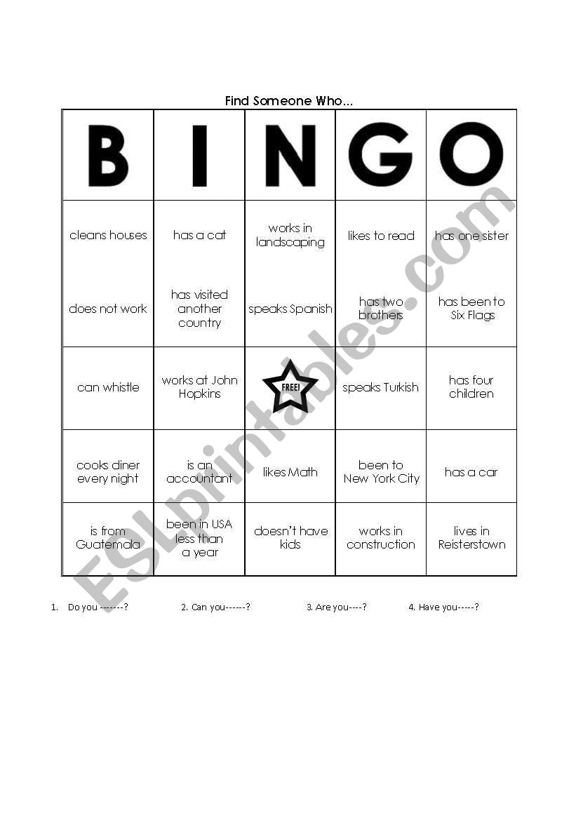 BINGO Find Someone who... worksheet