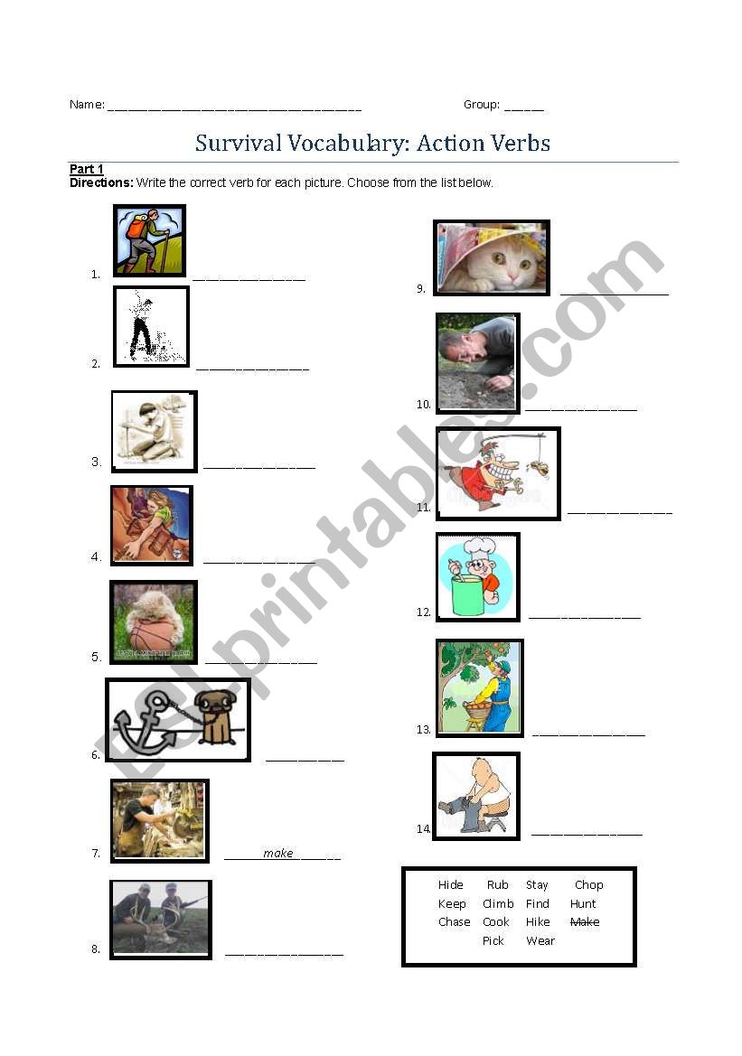 Survival Vocabulary: Action Verbs