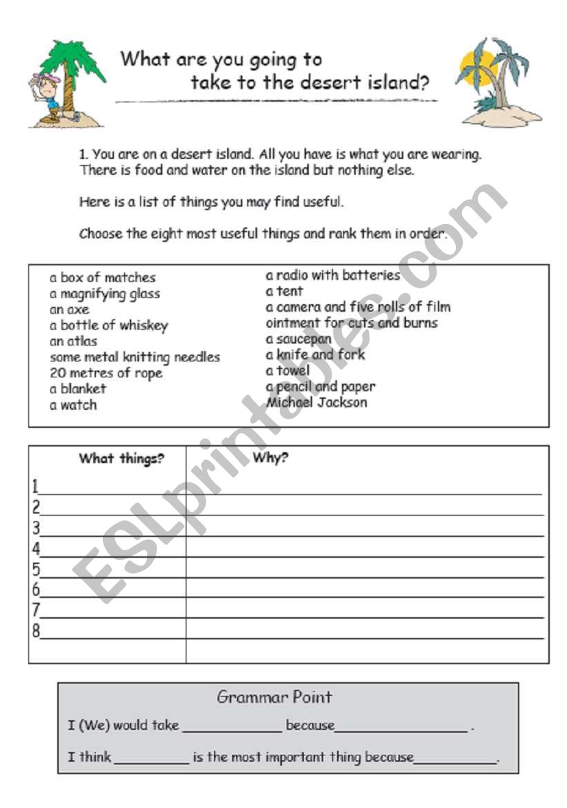 Desert Island Activity worksheet