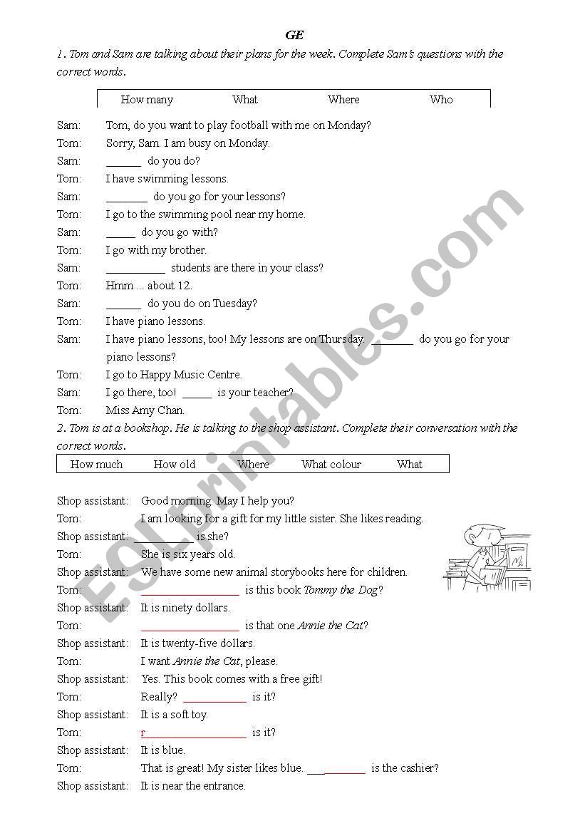 Question words worksheet