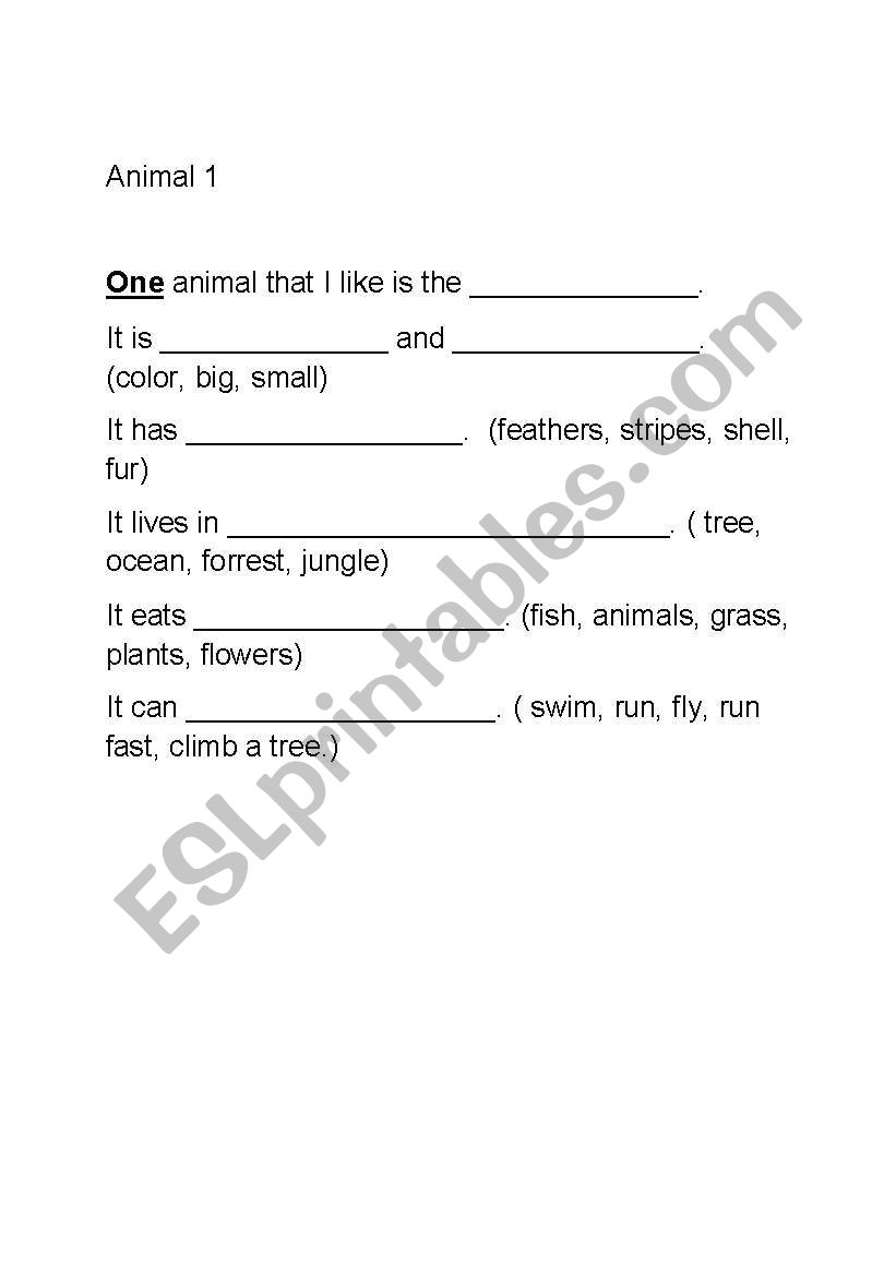 Writing about Animals  worksheet