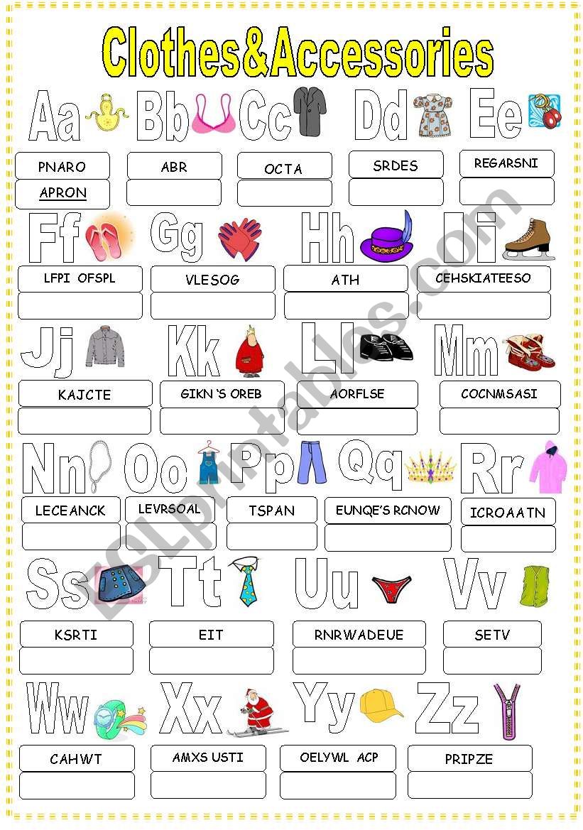 Clothes&Accessories Alphabet worksheet