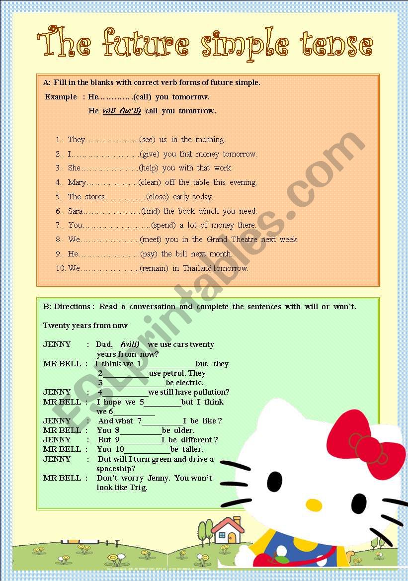 The future simole tense worksheet