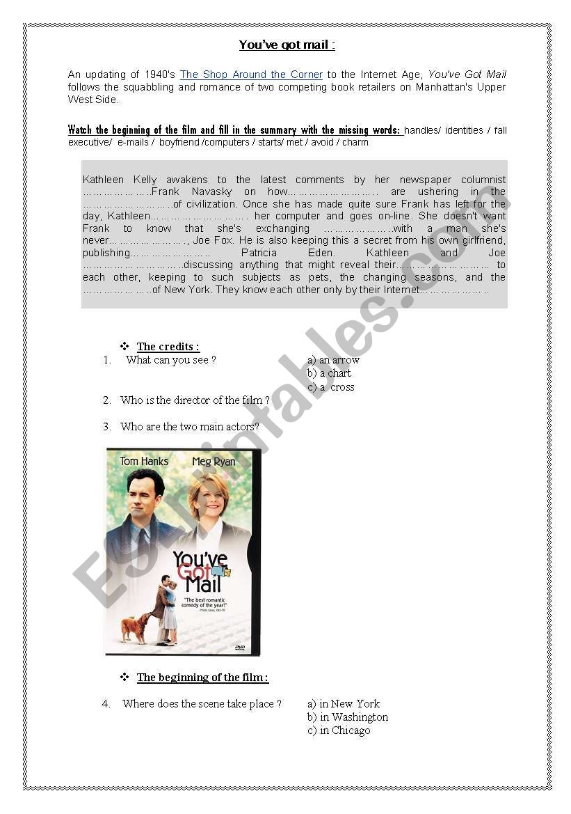 youÂ´ve got mail worksheet worksheet