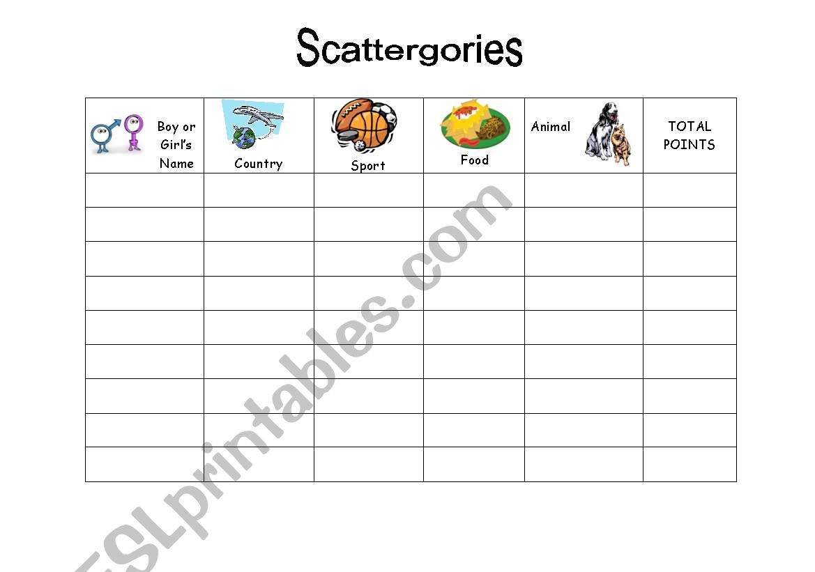 Scattergories worksheet