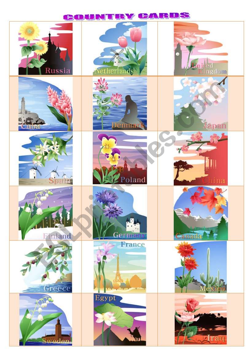 Country cards worksheet