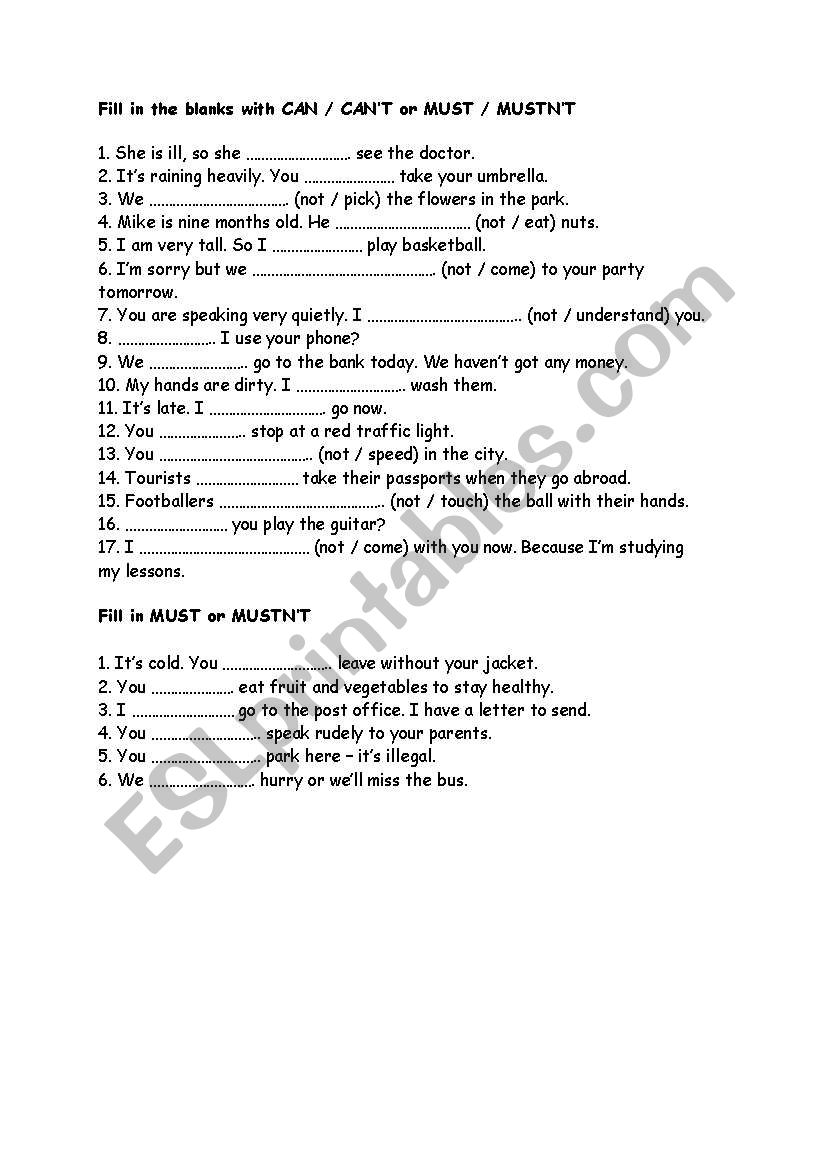 can or must worksheet