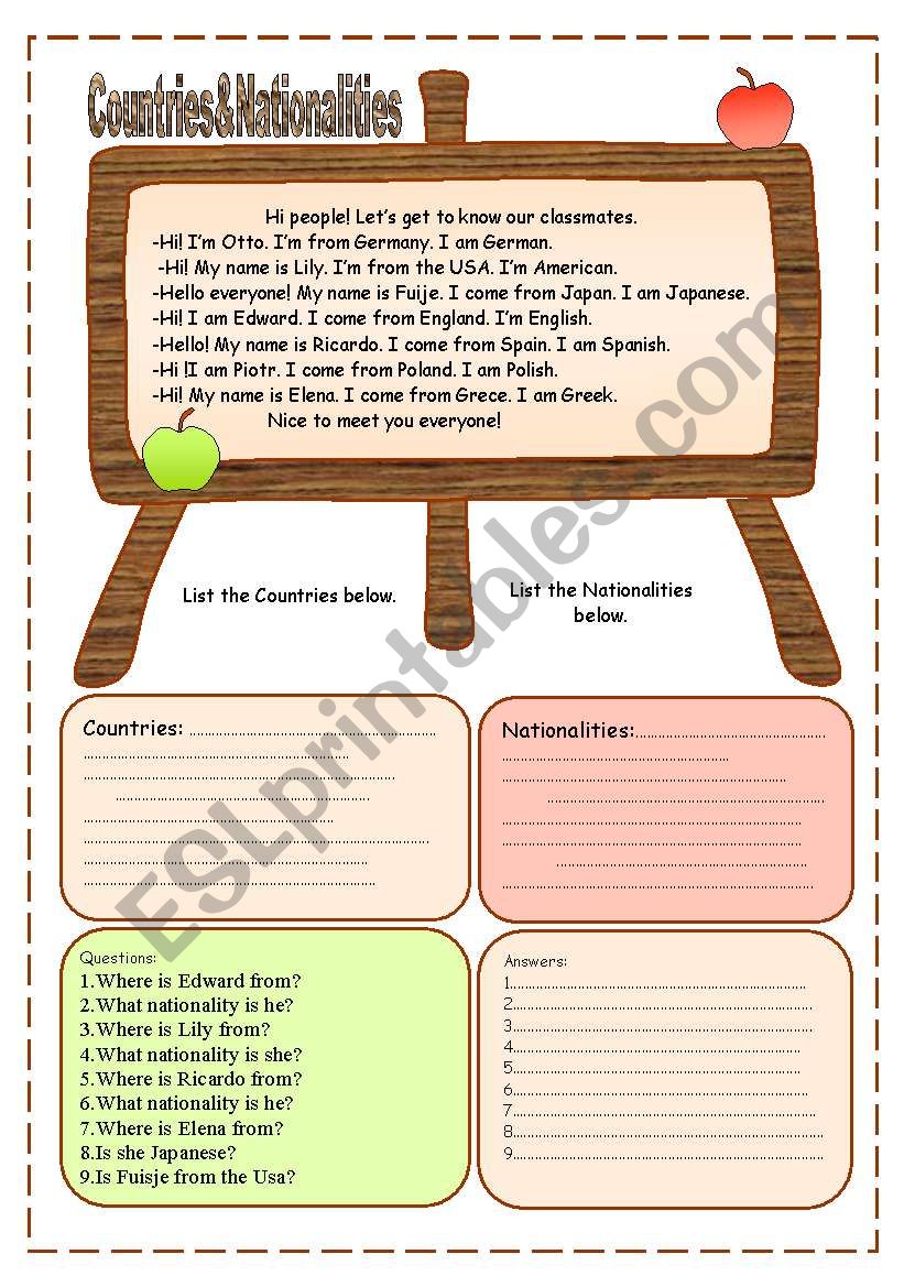 countries&nationalities worksheet