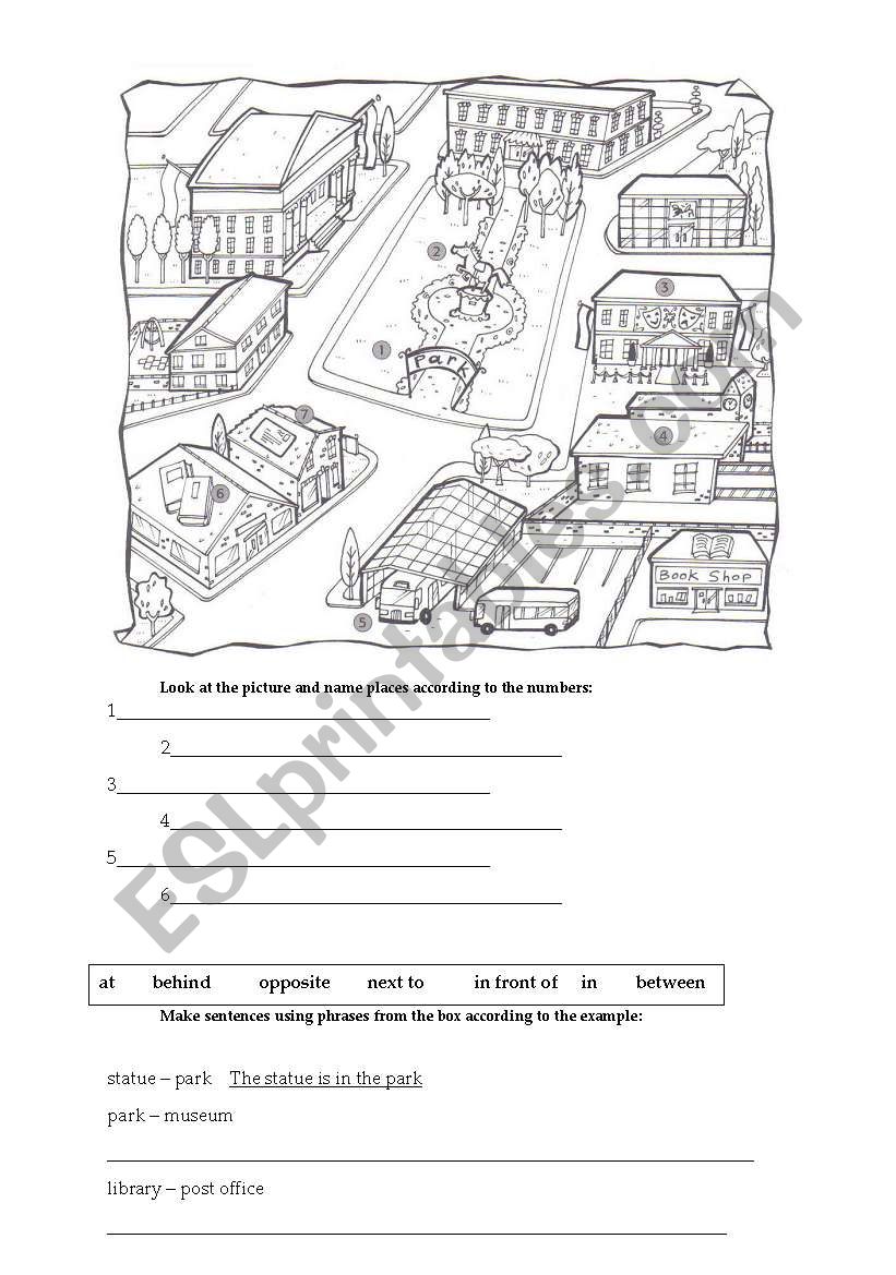 TOWN PLACES AND PREPOSITIONS worksheet