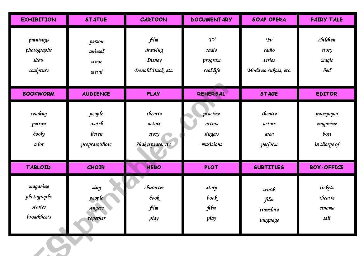Taboo cards-culture worksheet