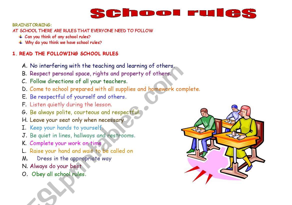 School rules worksheet