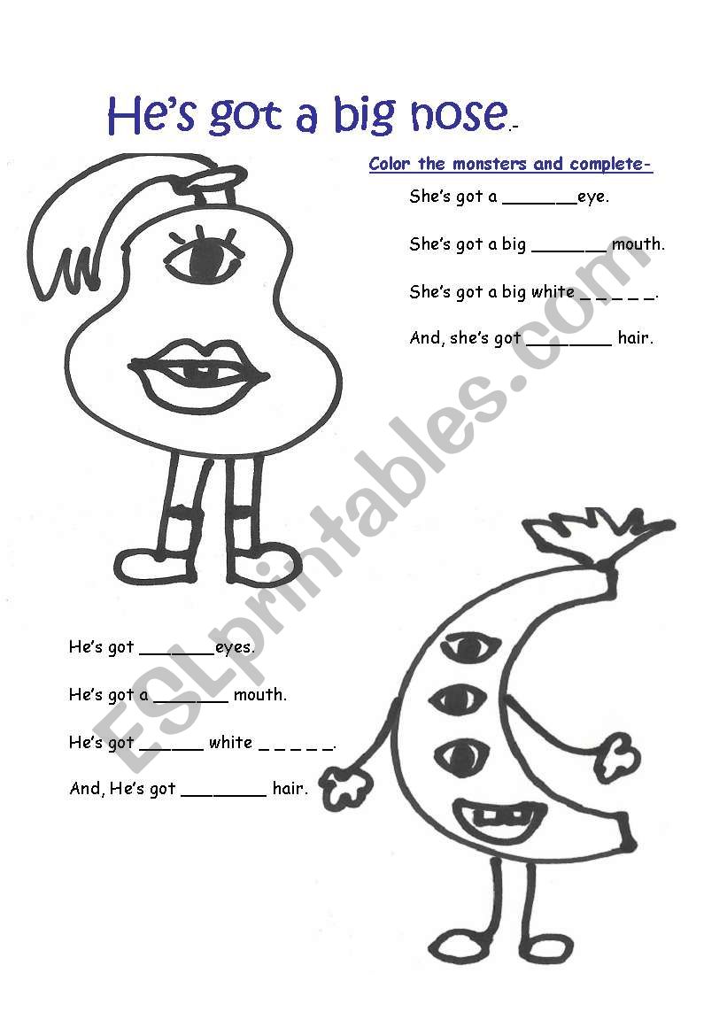 HES GOT A BIG NOSE worksheet