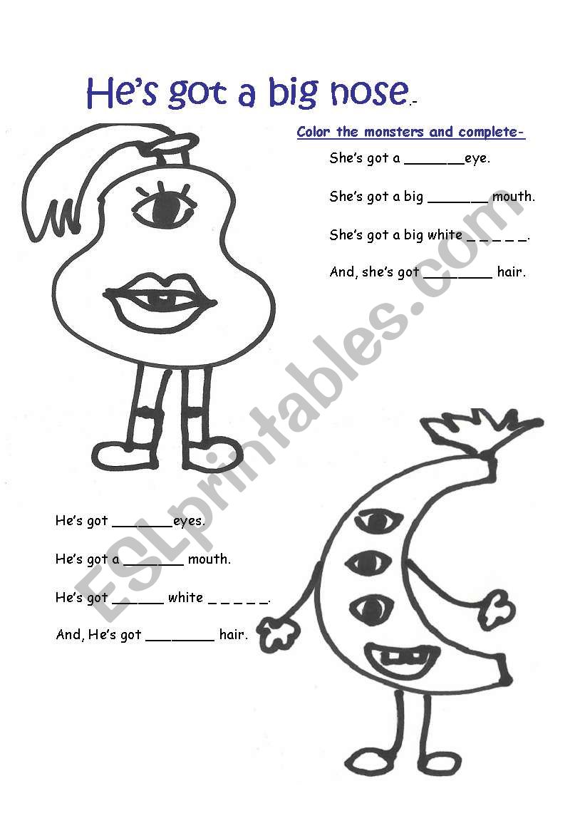 HE´S GOT A BIG NOSE ESL worksheet by maria silvia