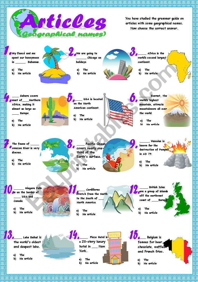 Articles (geographical names exercises)