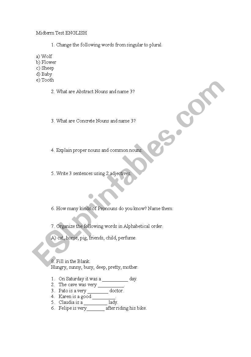 English test worksheet