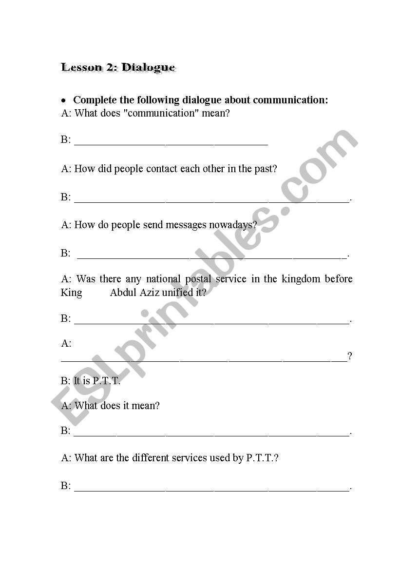 Dialogue worksheet