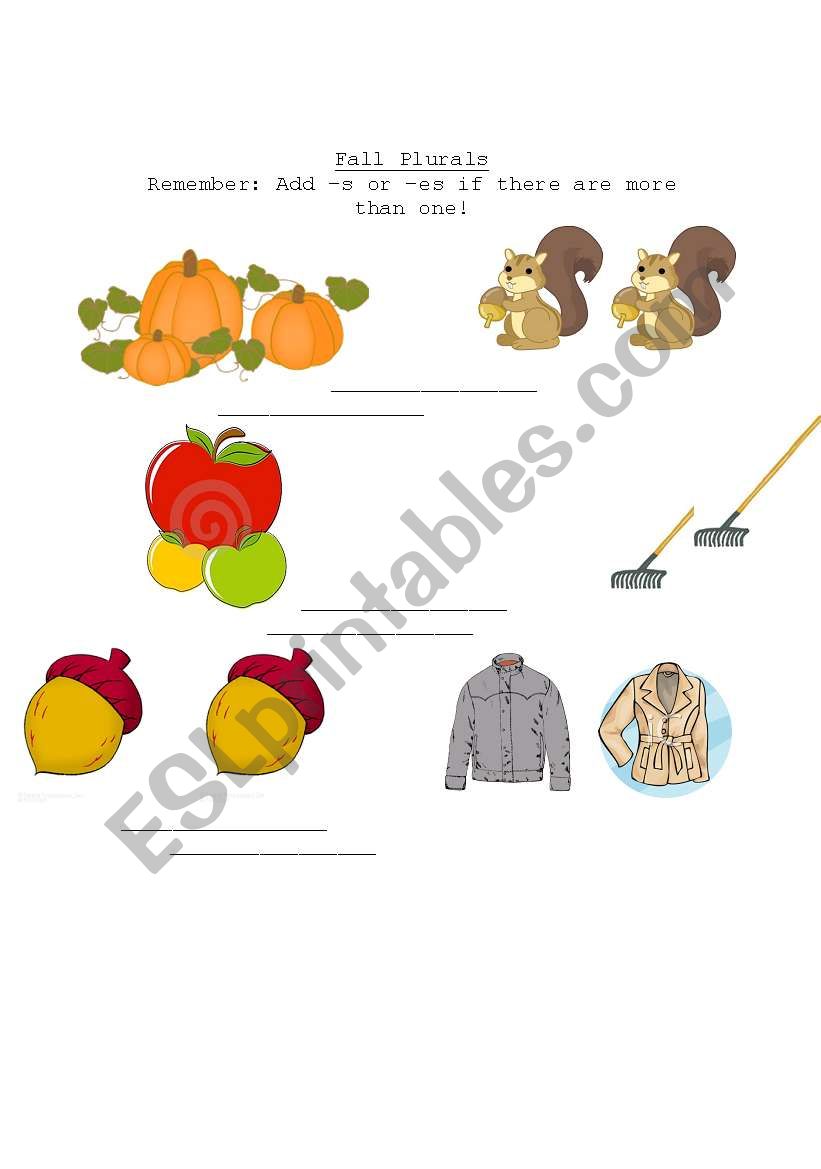 Fall Plurals worksheet