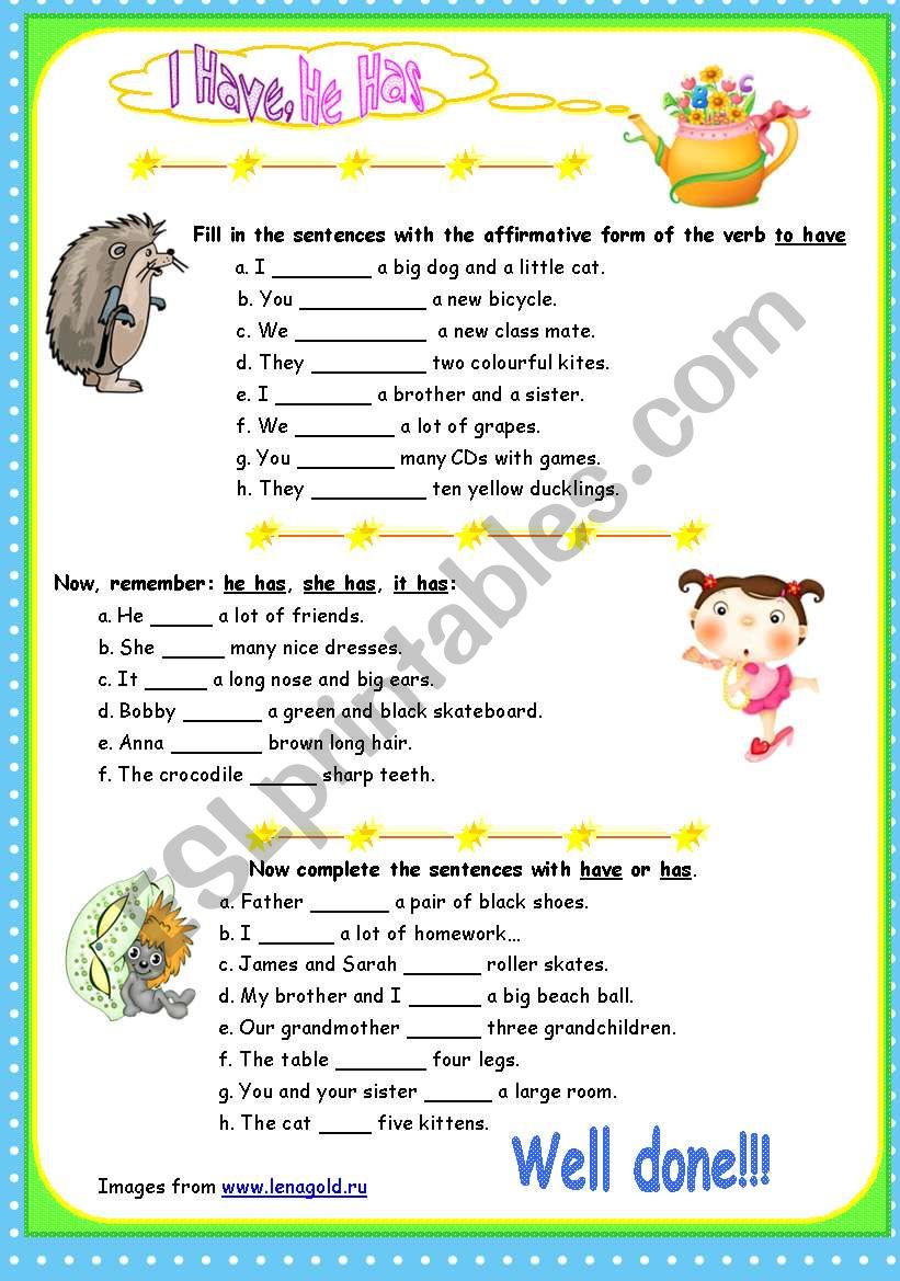 Have, has - Affirmative - 3 exercises, fully editable