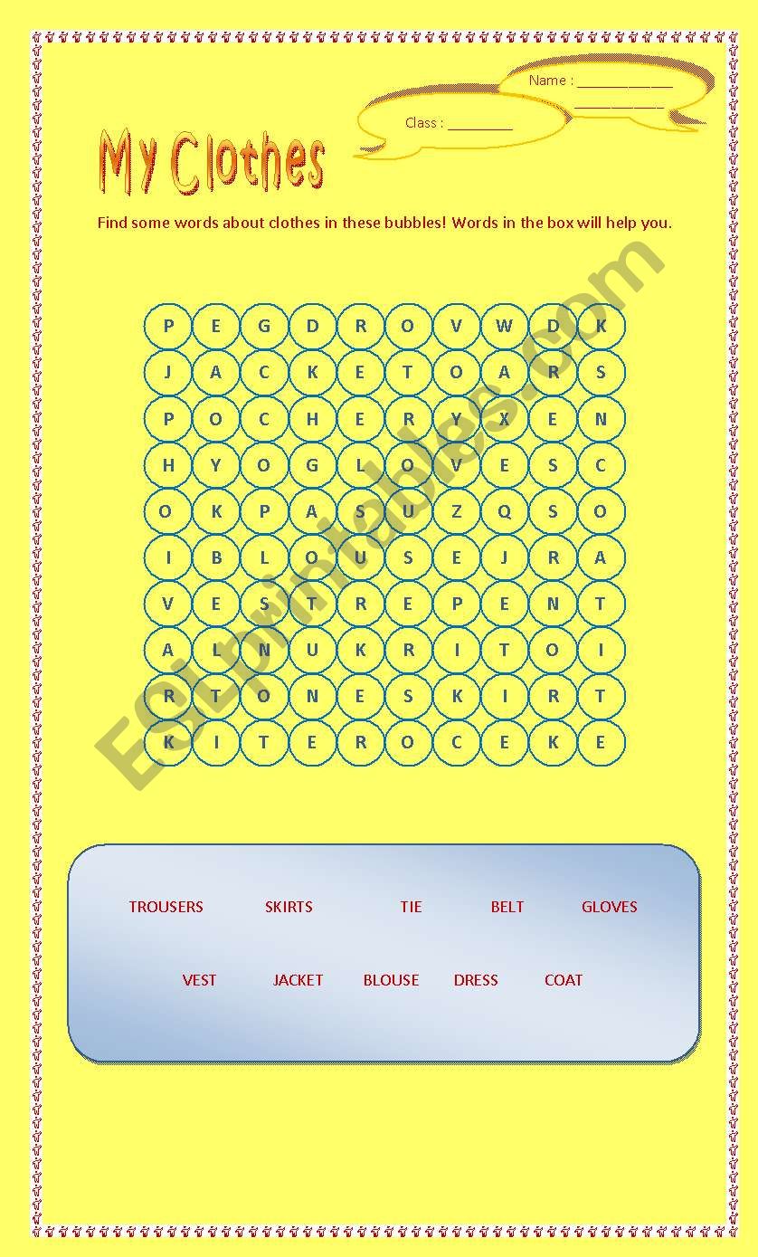 My Clothes worksheet