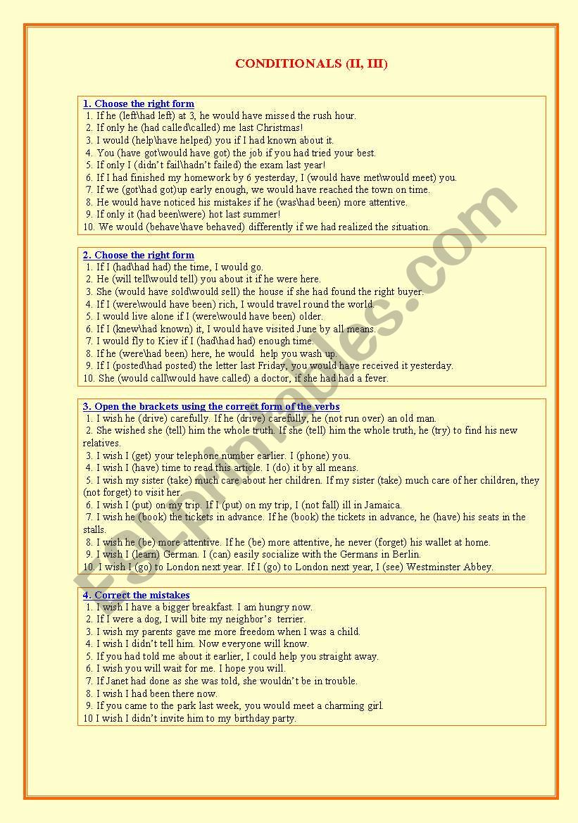 Conditionals (II,III) worksheet