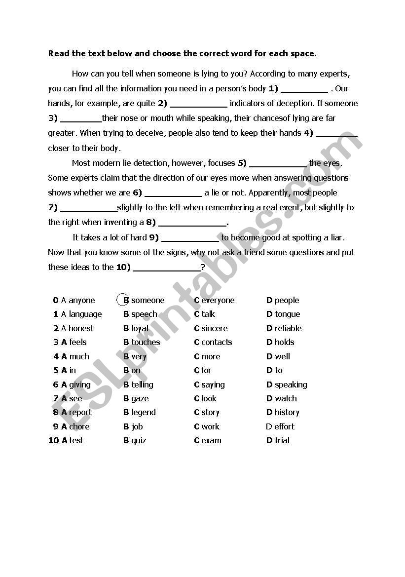 reading&vocabulary worksheet