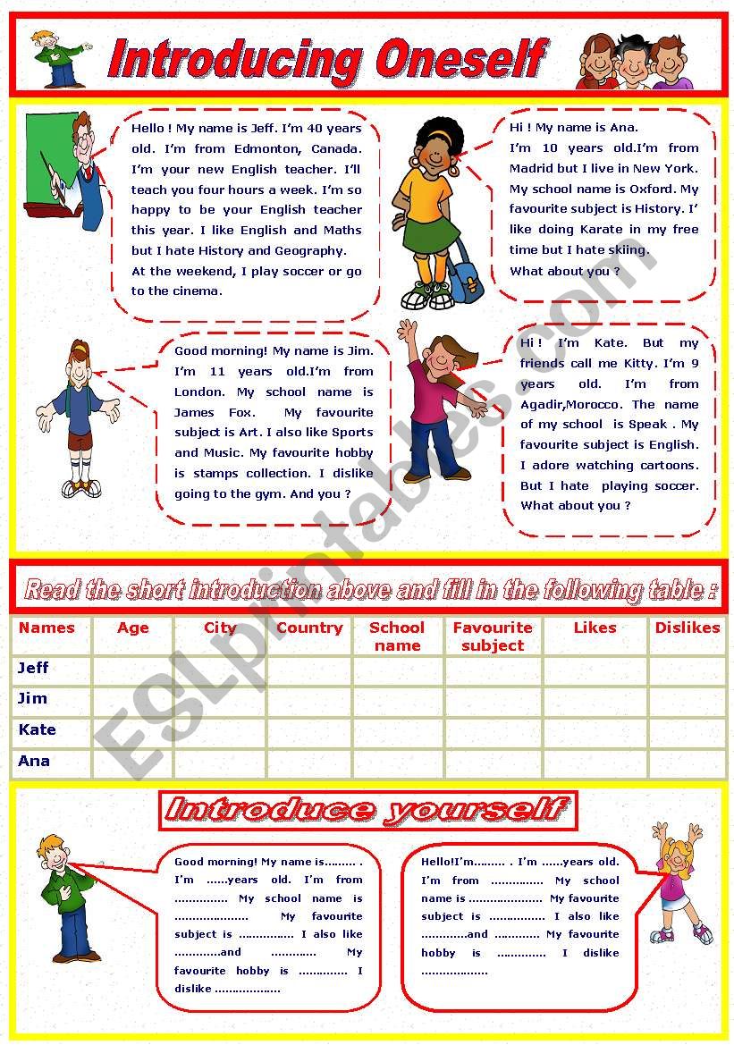 introducing oneself esl worksheet by mabdel