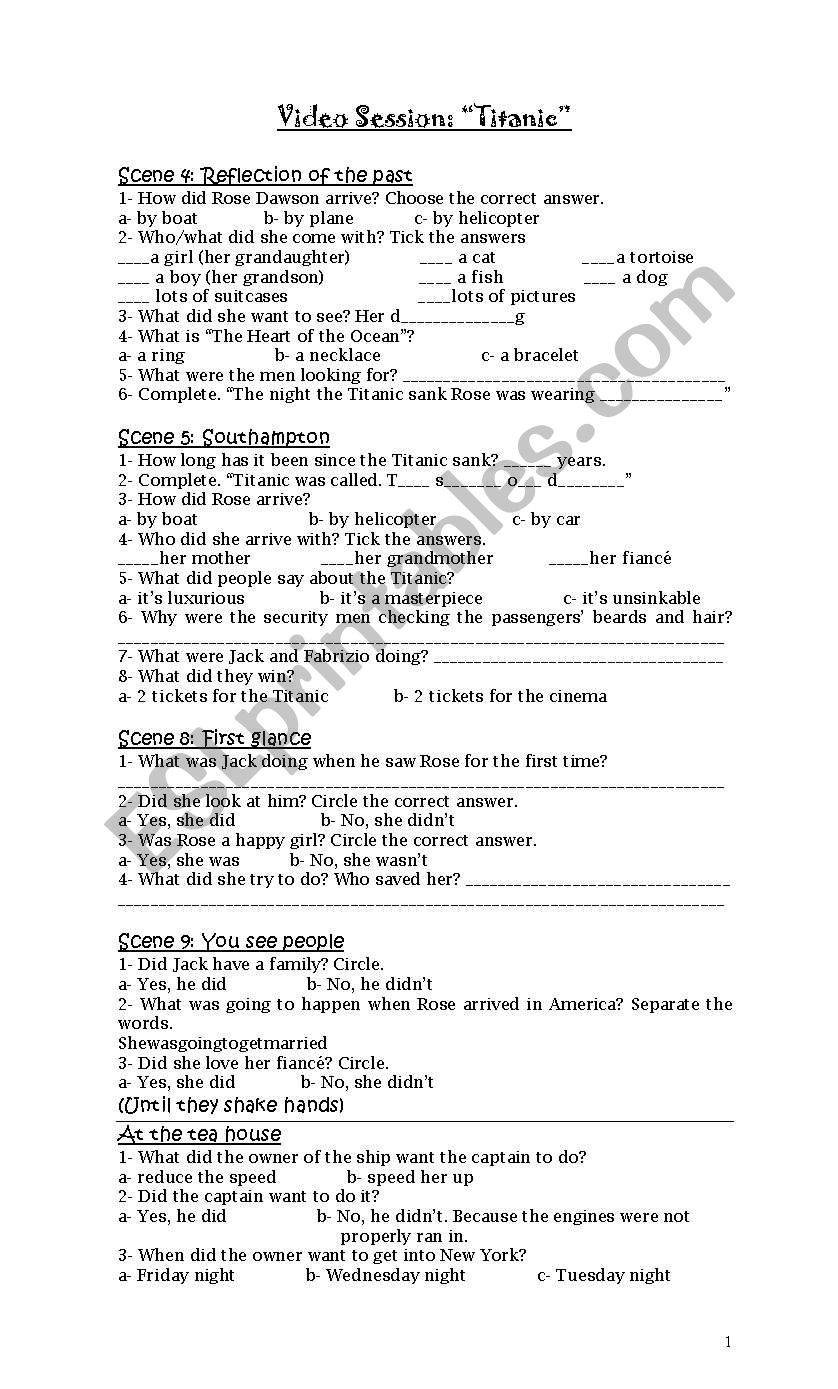 TITANIC- VIDEO SESSION worksheet