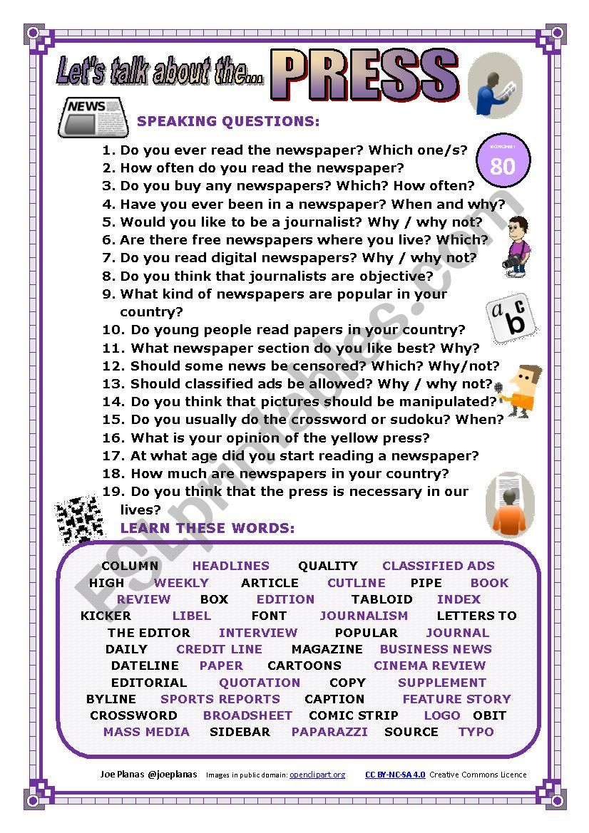 LETÂ´S TALK ABOUT THE PRESS (SPEAKING SERIES 80) NEW VERSION