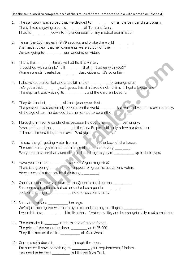 CAE - Use of English - Part 4 (one word for three sentences)