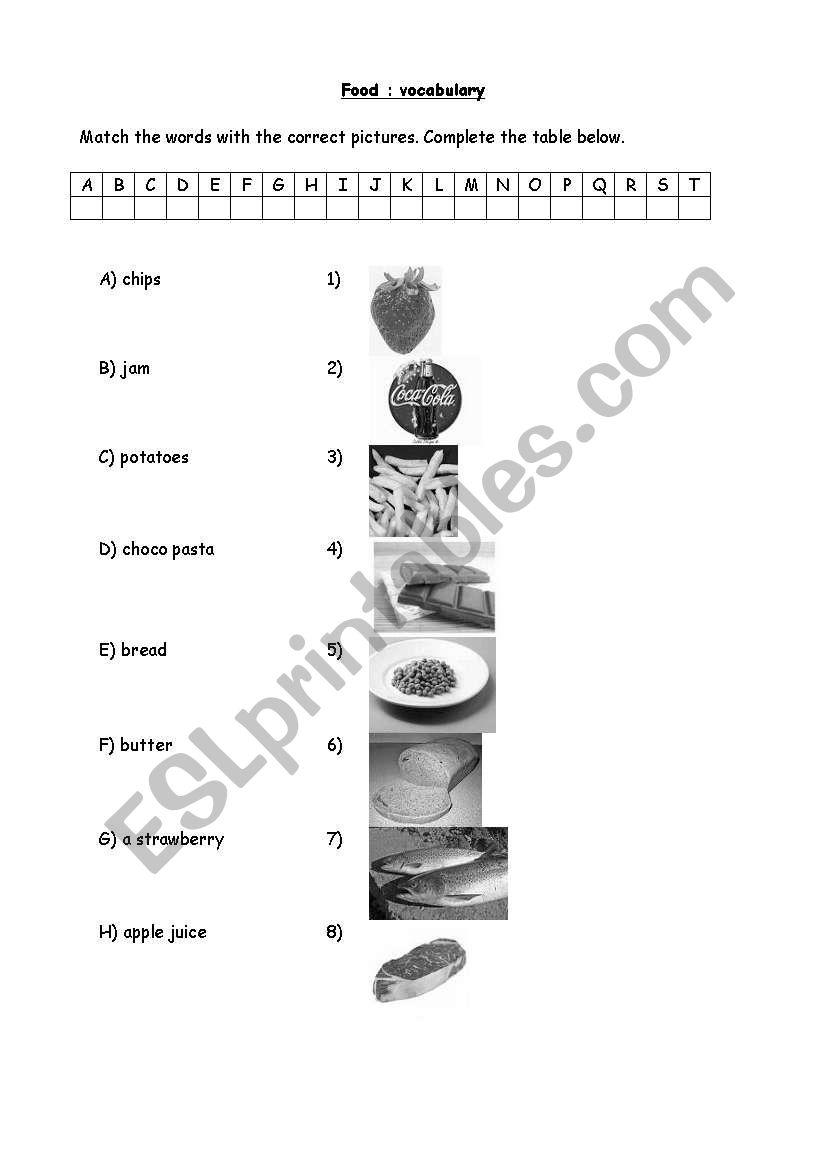 food worksheet