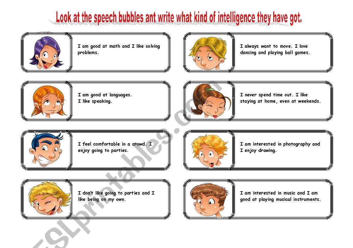 multiple intelligence worksheet