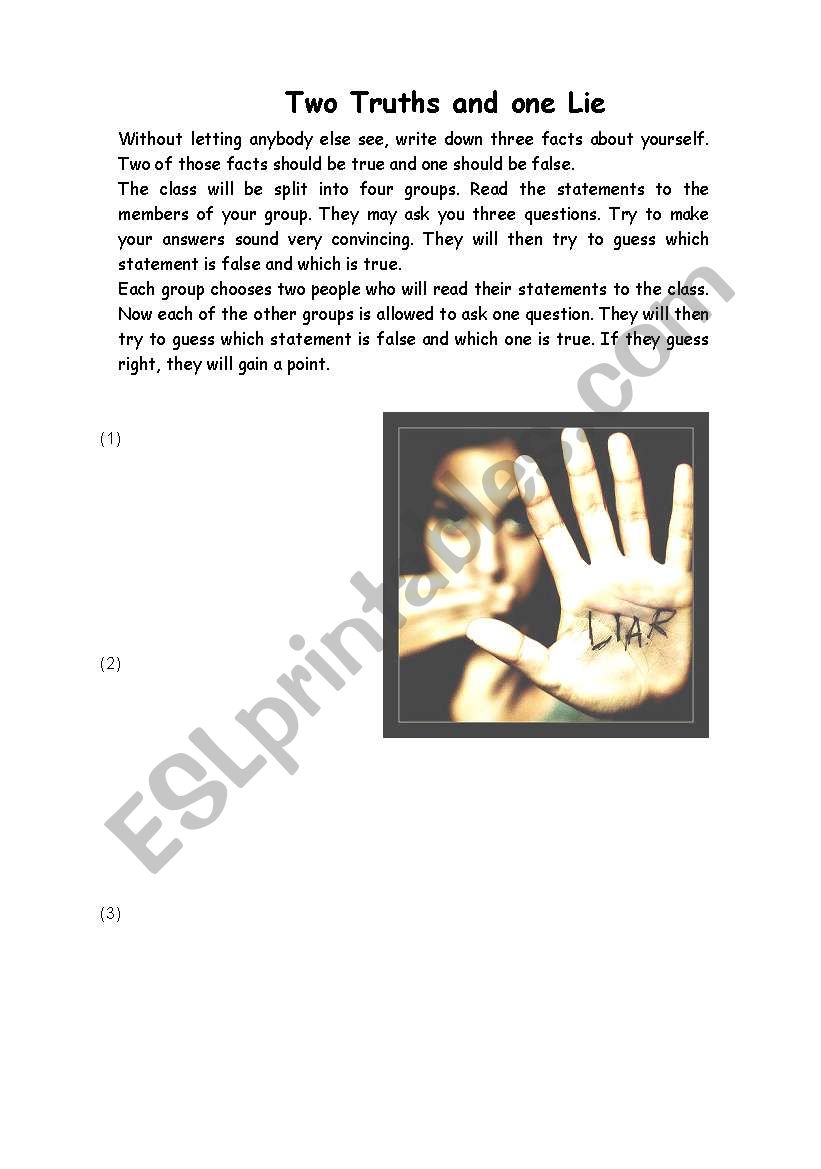 Two truths and a Lie worksheet