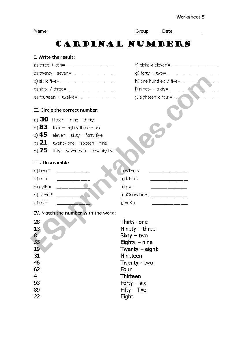 Ordinal Numbers worksheet