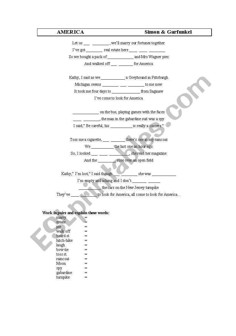 America_song worksheet