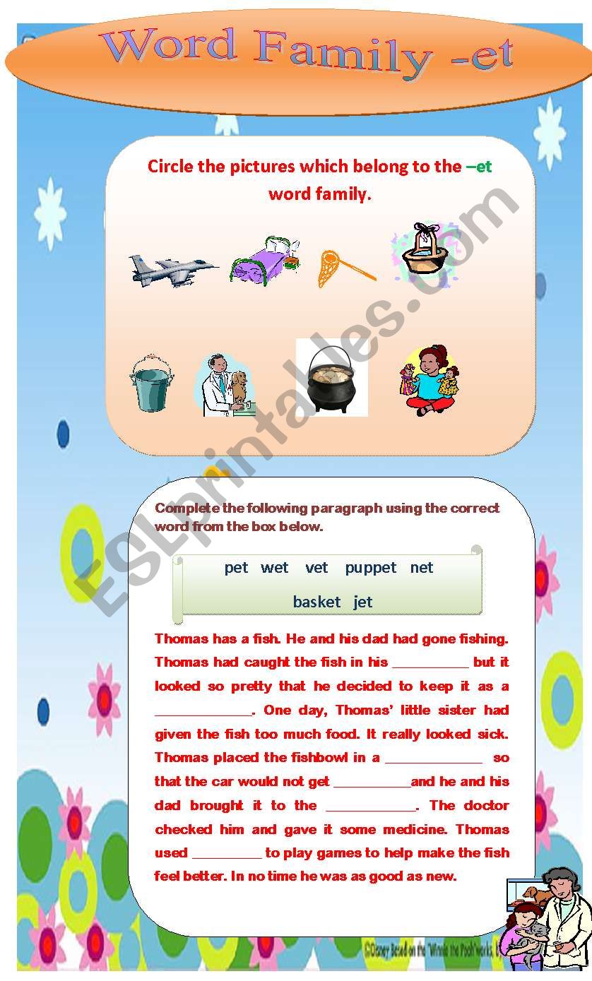 Phonics - Word Family -ET worksheet