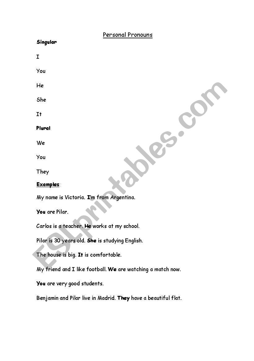 personal pronouns worksheet