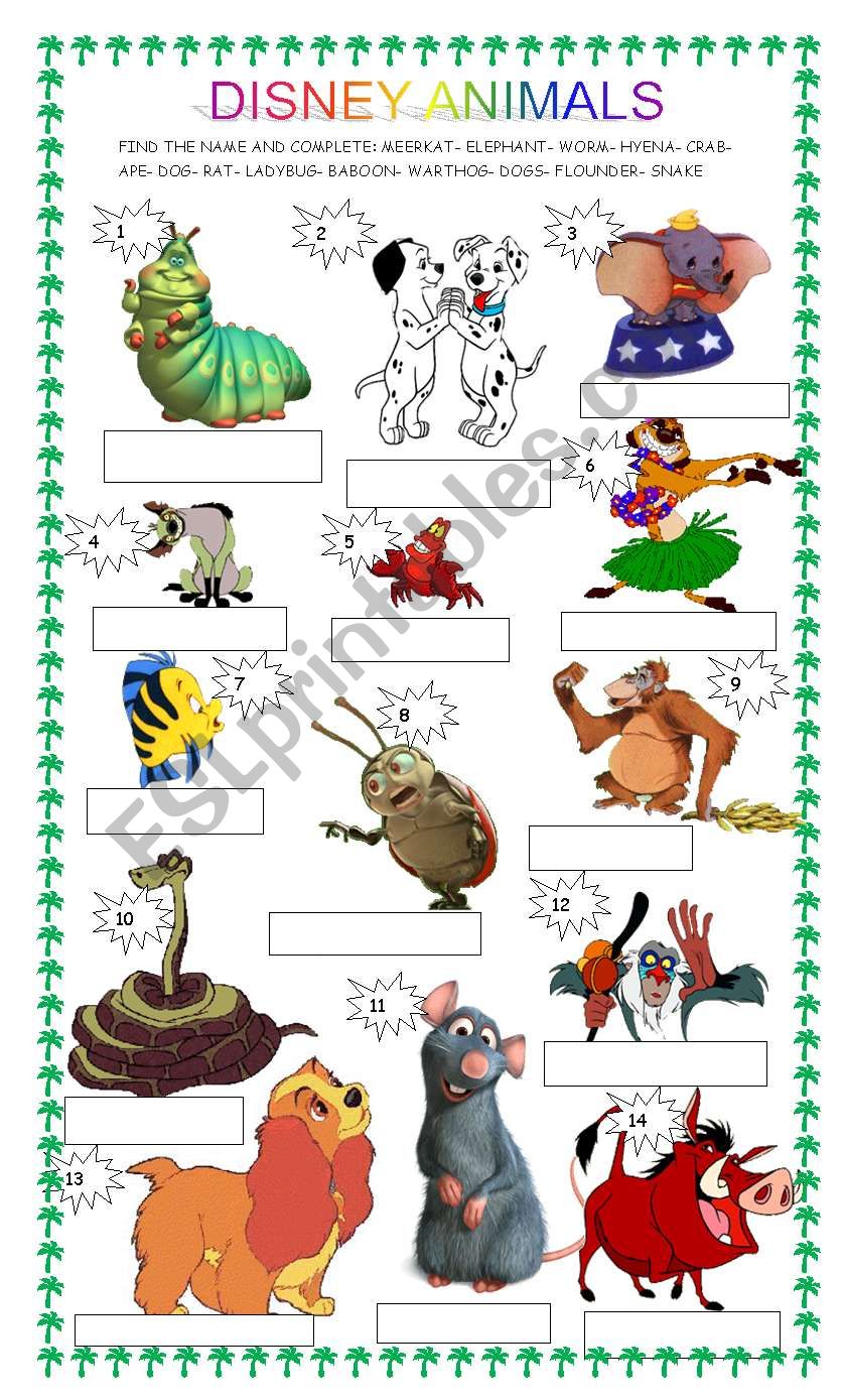 FAMOUS DISNEY ANIMALS worksheet