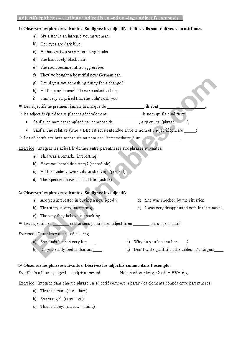 adjectives worksheet